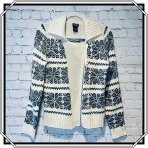 Lord & Taylor Wool Blend Gray and White Cardigan Sweater Size Small